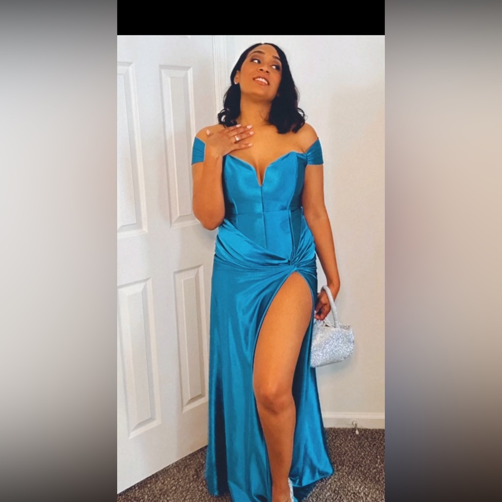 Abyss by Abby blue gown with high split